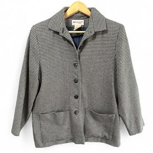 Appleseeds Petite Blazer Womens Size 10P‎ Navy Houndstooth Career Office
